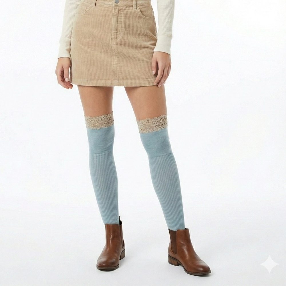 Blue and Cream Women's Knee-High Socks